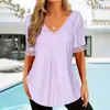 Camiseta de Manga Corta con Escote en V y Recortes, Tejido de Encaje y Punto Empalmado, Estilo Europeo y Americano, Venta Caliente Transfronteriza, Fabricantes de Ropa para Mujer al por Mayor