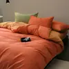 Nuevo juego de cuatro piezas de algodón cepillado engrosado para otoño e invierno, juego de tres piezas cálido de algodón puro bicolor de color liso para ropa de cama de dormitorio de estudiante