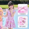 Traje de baño dulce y lindo para niñas, moderno vestido de baño de una pieza con estampado de cerezas y lazo, Traje de baño para niños pequeños y medianos