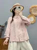 Camisa de mujer de manga larga de gasa de doble capa de algodón puro, nuevo estilo primavera y otoño 2026, encaje grande artístico, camisa versátil casual holgada