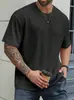 Estilo Verão Novo Masculino Casual Esportivo Cor Sólida Gola Redonda Pulôver Padrão Jacquard Top Solto Camiseta