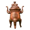 Incensário de Cobre Auspicioso Ruyi Padrão de Longevidade Três Pés Antigo Decorações para Casa Sala de Chá Entrada Escritório Ornamentos Auspiciosos