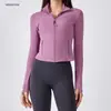 Jaqueta de Yoga Feminina com Gola Alta e Zíper Elástica Slim Fit Curta Manga Longa para Fitness Corrida Justa Jaqueta Esportiva DAW177