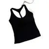 5561 Camiseta sin mangas de algodón puro para verano con hombros y espalda descubiertos, con copas en el pecho, hermoso diseño de espalda, top versátil con cuello en U integrado estilo coreano