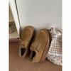 Sapatos de plataforma de pedal quente antiderrapantes famosos na Internet, sapatos femininos de algodão, inverno de 2024, novos sapatos retrô Maomao Birken com forro de lã