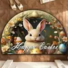 Alfombra de Piso de Terciopelo de Cristal Semicircular de Pascua, Alfombra de Baño Antideslizante con Conejito y Huevo Lindos, Decoración Festiva Transfronteriza para la Entrada del Hogar