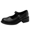 Zapatos Mary Jane de Tacón Grueso para Mujer Otoño e Invierno Nuevos Zapatos de Hebilla de Punta Redonda para Chica JK Zapatos Bajos de Tacón de Madera Zapatos de Cuero Vintage