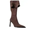 Botas de Salto Alto Apontadas Versáteis Estilo Francês Acima do Joelho para Mulheres, Modelos de Outono e Inverno, Botas Finas Retro Petite