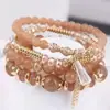 Pulsera Bohemia de venta caliente transfronteriza con colgante de cristal, cuatro pulseras de cuentas de vidrio, elástica, exquisita joya para la mano