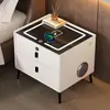 Mesita de Noche de Madera Maciza de Lujo Ligero, Multifuncional con Luz, Cerradura de Huella Digital, Altavoz Bluetooth, Carga Inalámbrica, Pequeño Armario de Almacenamiento