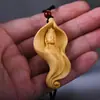 Colar com Pingente de Bodhisattva Esculpido em Madeira Maciça de Buxinho de Folha Pequena, Colar com Pingente de Estátua de Buda Portátil, Acessórios Culturais e de Entretenimento