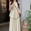 Foto Real de Vestido Fresco de Dos Piezas de Color Sólido para Mujer, Cuello Redondo, Nuevo Estilo Chino sin Mangas