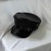 Boina Preta Retrô de Alta Qualidade Design de Nicho Chapéu de Couro para Mulheres com Grande Circunferência da Cabeça, Boina Octogonal Emagrecedora, Chapéu Bico de Pato