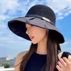 Sombrero de pescador de ala ancha para mujer, estilo coreano, combinable con todo, para viaje, protector solar, fino, con lazo