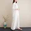 Traje de Yoga de Algodón y Lino Xian Qi Traje Zen de Verano Traje de Dos Piezas para Mujer Estilo Nuevo Traje Zen Jusheng Traje de Tai Chi Traje de Té