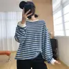 Sudadera de punto con rayas texturizadas, estilo coreano, reductora de edad, adelgazante, 100% algodón para mujer, nueva colección otoño 2026, top holgado y casual