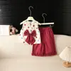 Conjunto de Roupa de Verão para Meninas, Novo Estiloso Colorido Estilo Dopamina com Bolinhas e Laço Conjunto para Passeio