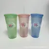 Taza de Plástico PS de Doble Pared con Popote de Diamante de 650 ml, Dibujos Animados de Los Pitufos, Taza de Plástico para Bebidas Frías, Logo Personalizable