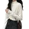 Camiseta Interior Térmica de Polar Doble Cara para Mujer para Otoño e Invierno, Manga Larga Cepillada, Forrada de Polar, Estilo Coreano, Top Blanco de Cuello Redondo, Venta al por Mayor