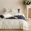 Estilo Francés Vintage Blanco y Negro Todo Algodón Algodón de Fibra Larga Juego de Cuatro Piezas Algodón Puro Estilo Princesa Funda de Edredón Sábana Sábana Ajustable Estilo Chino Ropa de Cama