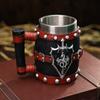 Caneca de Cerveja de Resina com Revestimento Interno de Aço Inoxidável e Design de Grão de Madeira Vintage, Caneca de Cerveja de Resina de Aço Inoxidável Retro de Luxo Leve