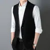 Colete de tricô 100% lã Merino masculino, colete moderno estilo coreano com gola de terno para homens jovens e de meia-idade