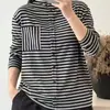 Camiseta Básica de Manga Larga Rayada para Mujer, Nueva Camiseta Rayada Holgada con Botones para Otoño e Invierno, Top Versátil Elegante y Adelgazante
