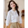Camisa Blanca Estilo Chino Nuevo Moda 2024 Nueva Única Chic Holgada Bordada Elegante Camisa Top de Siete Mangas