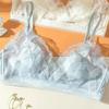 Estilo Francés Ropa Interior Cómoda Sin Aros Recogida para Niña Verano Fina Encaje Copa Oreja de Conejo Transpirable Sujetador Superior