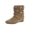 Versátiles botas cortas nuevas de punta cuadrada plisadas apiladas para mujer 2026 botas cortas de tacón oculto botas de mujer botas western retro hebilla