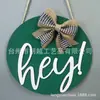 Palavra em Inglês Verde HEY Decoração de Porta Placa Pendurada Laço Xadrez Decoração Pendurada na Porta de Madeira para Casa Simples Pendurada na Porta