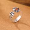 Anillo de Dedo de Plata S990 con Diseño de Ciervo Plateado, Turquesa Roja del Sur, Estilo Chino Nuevo Retro, Anillo de Loto de la Suerte Viejo