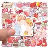 50 calcomanías de carta para el Día de San Valentín con diseño de corazón rosa, adecuadas para equipaje, motocicletas, carritos y cuadernos, impermeables