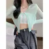 Chaqueta Cardigan de Punto con Cordones de Seda Helada de Verano para Mujer con Falda de Tirantes, Chal Pequeño y Blusa Top Corto Azul