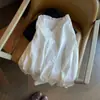 Camisa vintage de algodón estilo francés con cuello en V, jacquard pesado, manga corta para mujer, favorecedora y estilizante, adecuada para ir al trabajo, top tipo camisa estilo coreano