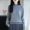 2026 Suéter de Punto Trenzado Minimalista con Cuello Medio Alto para Mujer Otoño Invierno Nuevo Holgado Engrosado Elegante Ropa de Punto Camisa Base para Mujer