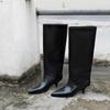Botas Longas Ins de Cano Largo Estilo Minimalista para Mulheres Outono e Inverno 2026 Novas Botas de Cavaleiro Retro Bico Fino Afinando Salto Fino Botas Skinny