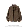 Jaqueta de couro PU tie-dye estilo americano com gola alta, coleção primavera/outono masculina, design de alta qualidade, ombros com caimento regular, jaqueta bomber, jaqueta Harrington flight