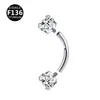 F136 Aleación Doble Cabeza Circonita Incrustada Rosca Interna Barra Curva Stud para Ceja 0.9 Rosca Interna 6-10mm Joyería para Piercing Corporal