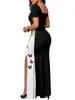 Moda Femenina Europea y Americana Estilo Transfronterizo 2026 Nuevo Vestido Largo Elegante con Estampado de Mariposas Hombros Descubiertos Abertura