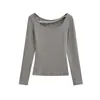 Camiseta Feminina Manga Longa de Um Ombro Estilo Desejo Puro, Primavera 2026, Peça de Baixo Ajustada com Recortes, Top Sexy para Meninas Descoladas