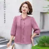 Conjunto de roupas femininas de verão novo plus size com mangas três quartos, camisa social estilosa 2026 para meia-idade, conjunto versátil de duas peças