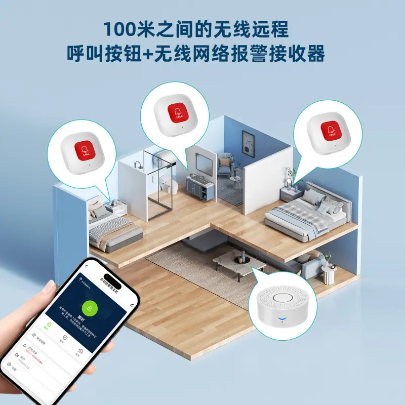 涂鸦WIFI老人呼叫器SOS紧急按钮智能无线门铃按钮一键呼叫