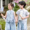 Niños y Niñas Verano Nuevo Estilo Chino Traje Tang Mejorado Pantalones de Pierna Ancha Nuevo Estilo Chino Estilo Antiguo Súper Hada Dinastía Han Ropa de Presentación Día del Niño
