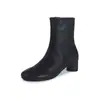 Botines de tobillo de piel de cordero de primera capa con tacón grueso para mujer, botas adelgazantes, nuevos botines de tobillo de cuero genuino con punta redonda y cremallera lateral de tacón medio estilo coreano para mujer