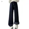Pantalones de Pana Acanalada de Pierna Ancha Casuales de Invierno para Niñas de Edad Media y Mayores Pantalones Escolares Uniforme Estudiante Pantalones Rectos Cálidos para Exteriores