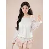 Ahora Disponible: Conjunto vintage de lunares sin hombros, conjunto de dos piezas de top y falda de estilo japonés, limpio y suave, para figuras petite en otoño