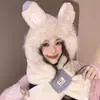 Nuevo y lindo conjunto de dos piezas de bufanda con orejas de conejo y calentador de orejas estilo coreano para mujer, bufanda anticongelante de invierno con gorro de felpa integrado