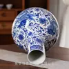 Jingdezhen Jarrón Celestial Grande de Globo Cerámico Jarrón de Flores Nuevo Estilo Chino Arte para el Hogar Jarrón Creativo Adornos de Decoración para Sala de Estar
