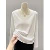 Camiseta Sexy de Encaje con Cuello en V y Mangas Largas para Mujer en Primavera y Otoño Camiseta Básica Casual y Relajada Top Interior Elegante y a la Moda